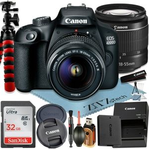 Canon EOS 4000D / Rebel T100 DSLR Camera 18MP with EF-S 18-55mm Zoom Lens + SanD